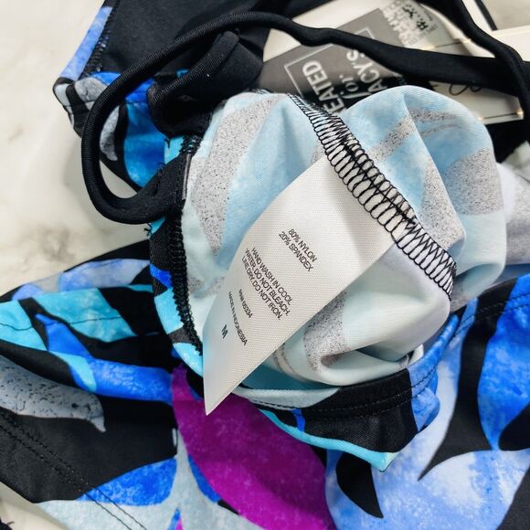 Salt+Cove Tropic Like Its Hot Printed Ruched Halter Tankini Top M Teal Blue New - Picture 6 of 6